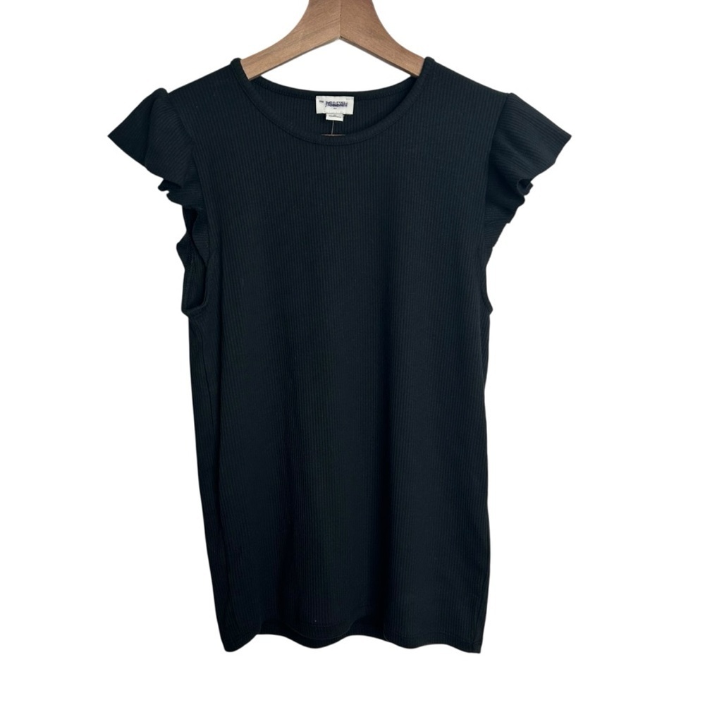 J.Crew Women’s Black Vintage Rib Ruffle Sleeve T-Shirt Cotton Modal Size Small - Picture 3 of 6